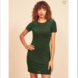 REFORMATION Green Sparkle Amina Dress